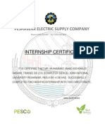 Peshawar Electric Supply Company: Internship Certificate