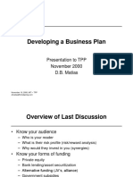 Developing A Business Plan: Presentation To TPP November 2000 D.B. Matias