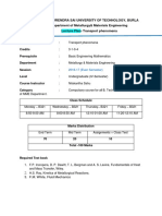 Veer Surendra Sai University of Technology, Burla Department of Metallurgy& Materials Engineering Lecture Plan-Transport Phenomena