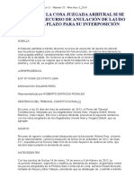 Se Vulnera La Cosa Juzgada Arbitral Si Se Admite Un Recurso de Anulación de Laudo Fuera Del Plazo para Su Interposición