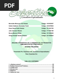 ANALISIS Y PRONÓSTICO DE LA DEMANDA DE LOS PRODUCTOS EMBLEMATICOS DE COSECHAS S.A - Informe Preliminar