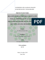 Relación Entre Autoestima y Motivación para El Aprendizaje en Alumnos de Educación Secundaria de Una Institución Educativa de Lima Metropolitana