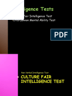 Intelligence Tests: Culture Fair Intelligence Test Otis-Lennon Mental Ability Test