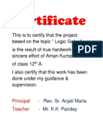 Certificate: Rev. Sr. Anjali Maria - Mr. K.K. Pandey