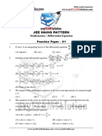 Jee Mains Pattern: Mathematics: Differential Equation Practice Paper - 01