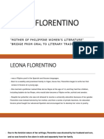 Leona Florentino: "Mother of Philippine Women'S Literature" "Bridge From Oral To Literary Tradition"