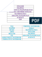 English Filipino Edukasyon Sa Pagpapakatao Mtb/Mle (Mother Tongue) Mathematics Araling Panlipunan Science ESP