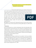 Project Management Framework Through Critical Success Factors For Delivering Power Transmission Construction Project