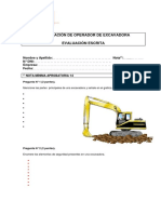 Certificación de Operador de Excavadora Evaluación Escrita: Nombre y Apellido:: #Dni: Empresa: Fecha: 14