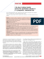 Acupuncture On The Day of Embryo Transfer Significantly Improves The Reproductive Outcome in Infertile Women: A Prospective, Randomized Trial