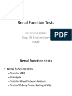 Renal Function Tests: Dr. Arisha Sohail Dep. of Biochemistry Dimc