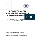 Portfolio On Philippine Politics and Governance: 1 Quarter, 1 Semester S.Y. 2019-2020