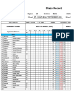 Class Record: Learners' Names Written Works (20%) Performance Tasks (60%)