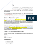 Law of Errors: Errors in Measurement System