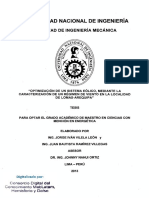 OPTIMIZACIÓN DE UN SISTEMA EÓLICO, MEDIANTE LA CARACTERIZACIÓN DE UN RÉGIMEN DE VIENTO EN LA LOCALIDAD - Tesis PDF