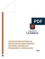 Convocatoria Interna de Proyectos de Investigación, Creación, Desarrollo Tecnológico e Innovación 2019