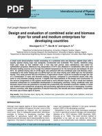 Design and Evaluation of Combined Solar and Biomass Dryer For Small and Medium Enterprises For Developing Countries