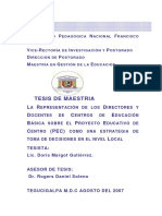 La Representacion de Los Directores y Docentes de Centros de Educacion Basica Sobre El Proyecto Educativo de Centro Pec Como Una Estrategia de Toma de Decisiones en El Nivel Local