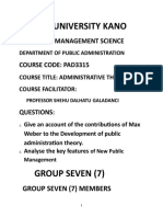 Bayero University Kano: Faculty of Management Science Course Code: Pad3315