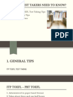 What Do Test Takers Need To Know?: 1. General ITP TOEFL Test Taking Tips 2. Reading Section Tips 3. Types of Questions