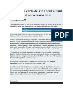 La Emotiva Carta de Vin Diesel A Paul Walker en El Aniversario de Su Cumpleaños