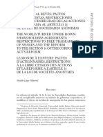 Pactos de Accionostas, Restricciones A La Libre Cesibilidad de Las Acciones y Reforma Artículo 14 de La LSA