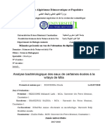 Analyse Bactériologique Des Eaux de Certaines Écoles À La Wilaya de Mila