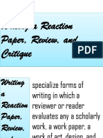 Writing A Reaction Paper, Review, and Critique