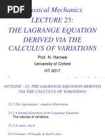 Classical Mechanics The Lagrange Equation Derived Via The Calculus of Variations