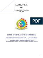 Lab Mannual OF Fluid Mechanics: Deptt. of Mechanical Engineering