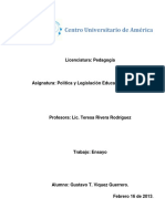 Politica y Legislacion Educativa en Mexico II Ensayo PDF