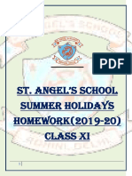 St. Angel'S School Summer Holidays HOMEWORK (2019-20) Class Xi