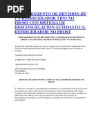 Procedimiento de Revisión de Un Refrigerador Tipo No Frost Con Sistema de Descongelación Automática