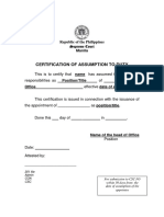 Certification of Assumption To Duty: Republic of The Philippines Manila