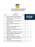 Index of Lab Programs (Amity University 1st Semester)