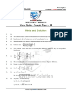 Hints and Solution: Wave Optics: Sample Paper - 01