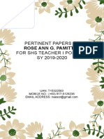 Pertinent Papers of For Shs Teacher I Position SY 2019-2020: Rose Ann G. Pamittan