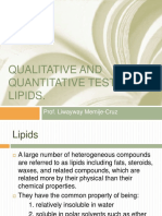 Qualitative and Quantitative Tests For Lipids.: Prof. Liwayway Memije-Cruz