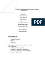 The Level of Affirmation of Students Regarding Parental Involvement in Academic Activities As Perceived by SHS