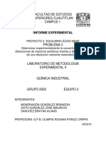 PRYECTO 2. EQUILIBRIO ÁCIDO BASE PROBLEMA 2 Determinar Experimentalmente La Concentración de Disoluciones de Reactivos Analíticos (Fuertes y Débiles) A Partir de Una Disolución Valorante Estandarizada