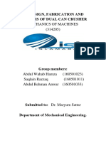 Mechanics of Machines (314205) : Design, Fabrication and Analysis of Dual Can Crusher