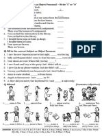 Subject Object Pronouns PLUS Possessive Adjectives Exercises