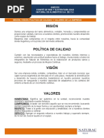 PCR Mision, Politica de Calidad, Vision y Valores