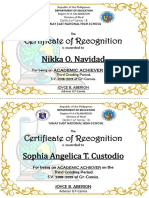 Certificate of Recognition Nikka O. Navidad: Academic Achiever