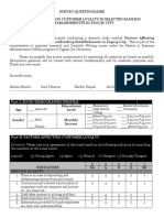 Survey Questionnaire - Customer Loyalty