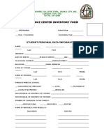 Guidance Center Inventory Form: Student Personal Data Information