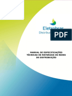 MANUAL DE PROCEDIMENTOS DE REDES DE DISTRIBUICaO - ESPECIFICACOES TECNICAS DE MATERIAIS PDF