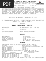 Certificado de Existencia y Representacion Legal Actualizada Octubre 2019 PDF