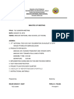 Minutes of Meeting: Title: Tle Leaders Meeting DATE: AUGUST 20, 2019 Venue: Amucao National High School (Ict Room)