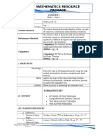 Mathematics Resource Package: Quarter I Subject: MATH Date: - Content Standard